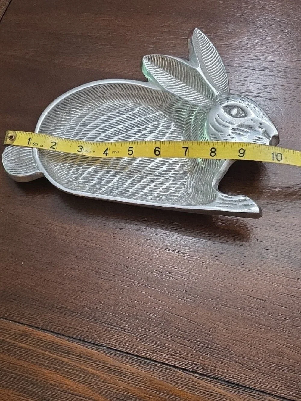 Vintage Cast Metal Bunny Trinket Dish in Silver Tone